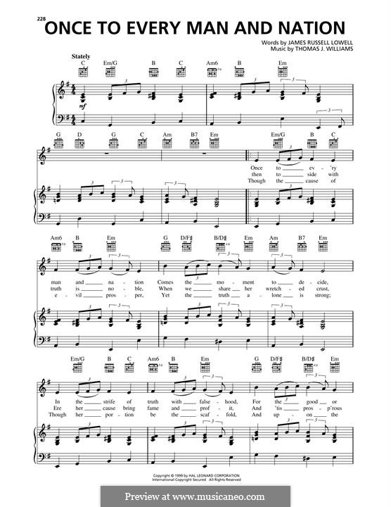 Once to Every Man and Nation: Para vocais e piano (ou Guitarra) by Thomas J. Williams