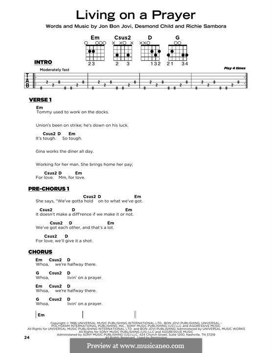 Guitar version: Lyrics and guitar chords by Desmond Child, Jon Bon Jovi, Richie Sambora