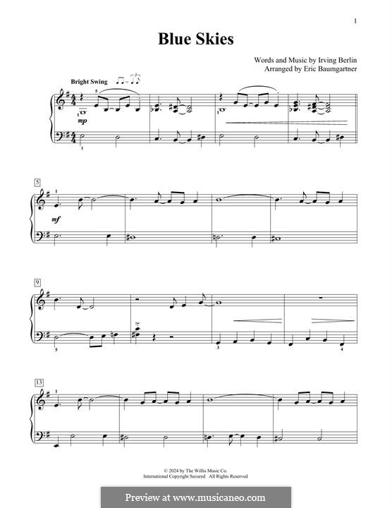 Blue Skies: Para Piano by Irving Berlin
