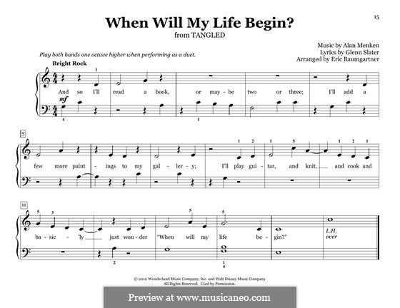 When Will My Life Begin? (from Disney's Tangled): para piano de quadro mãos by Alan Menken