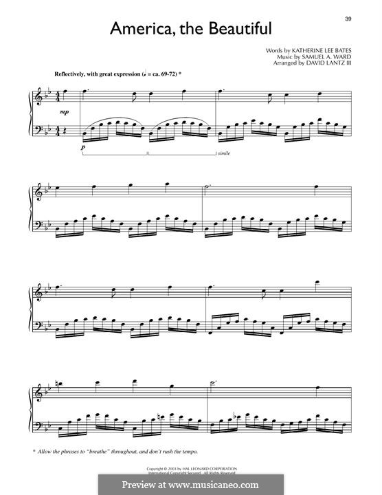 America, The Beautiful: Para Piano by Samuel Augustus Ward