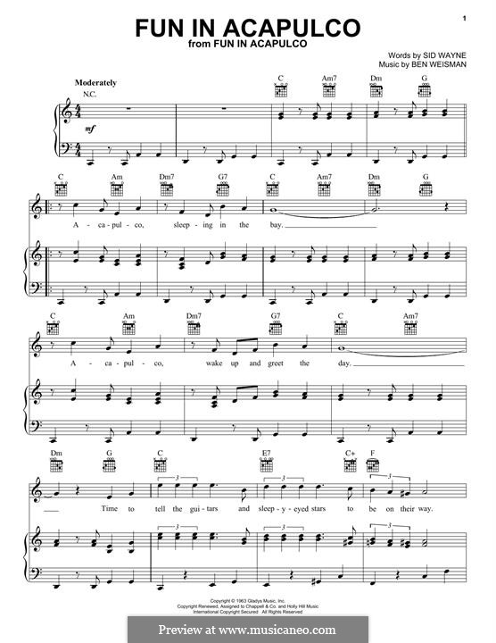 Fun in Acapulco: Para vocais e piano (ou Guitarra) by Ben Weisman, Sid Wayne