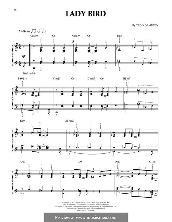 Lady Bird (Miles Davis): Para Piano by Tadd Dameron