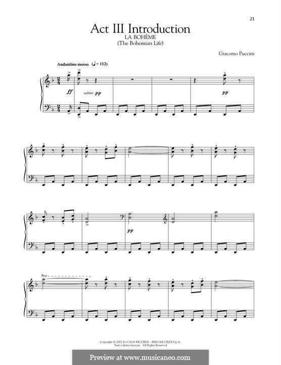 Complete Opera: Act III Introduction, for piano by Giacomo Puccini