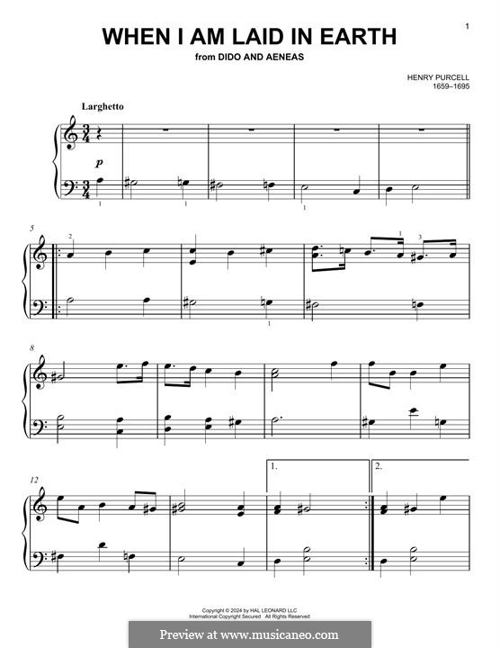 Dido's Lament: Para Piano by Henry Purcell