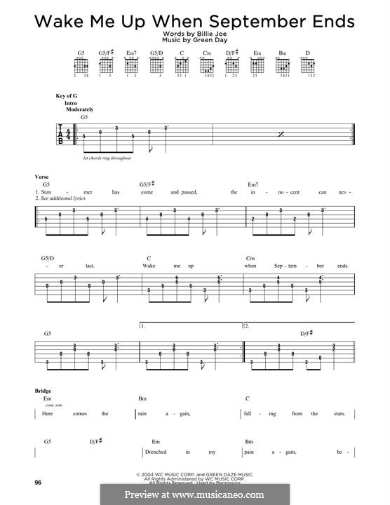 Wake Me Up When September Ends (Green Day): Para Guitarra by Billie Joe Armstrong, Tré Cool, Michael Pritchard