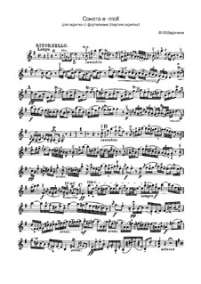 Sonata for Violin and Basso Continuo: Arrangement for violin (or viola) and piano – violin part by Francesco Maria Veracini