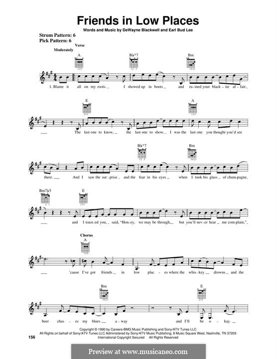 Friends in Low Places (Garth Brooks): Para Guitarra by Dewayne Blackwell, Earl Bud Lee