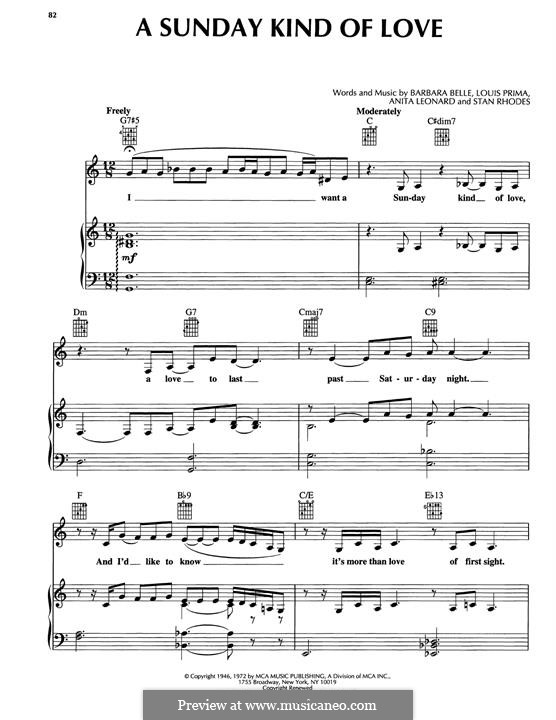 A Sunday Kind of Love: Para vocais e piano (ou Guitarra) by Anita Leonard, Barbara Belle, Louis Prima, Stan Rhodes