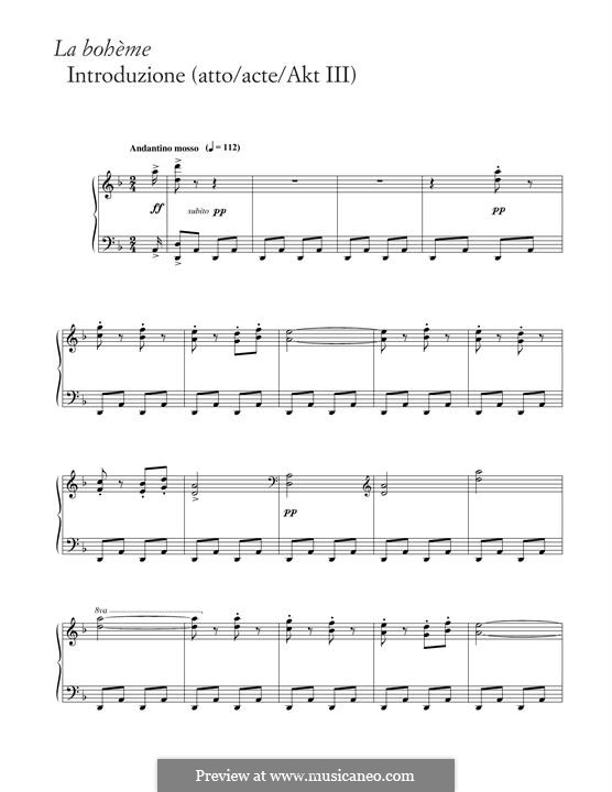 Complete Opera: Act III Introduction, for piano by Giacomo Puccini