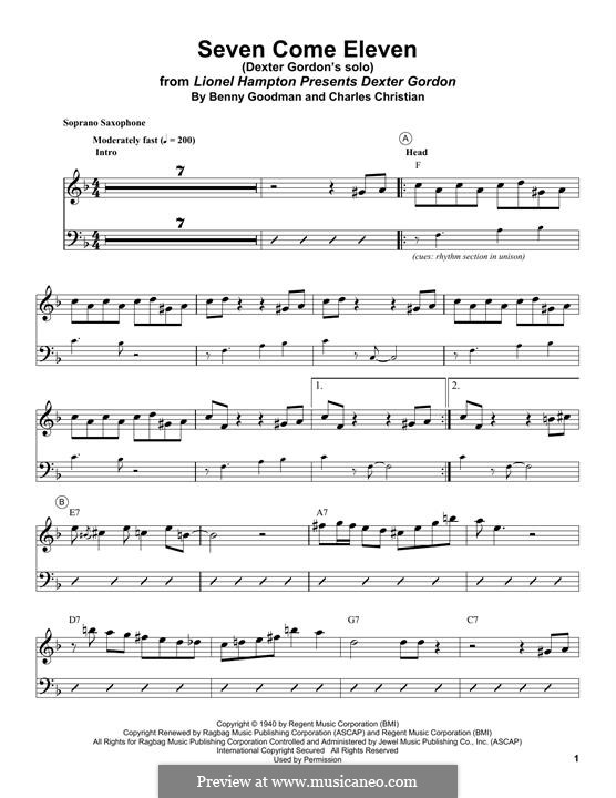 Seven Come Eleven: For soprano saxophone by Benny Goodman, Charlie Christian