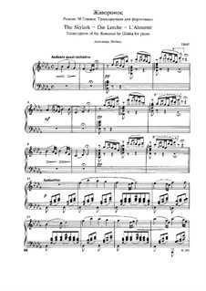 Transcription on 'The Lark' by Glinka: Para Piano by Mily Balakirev