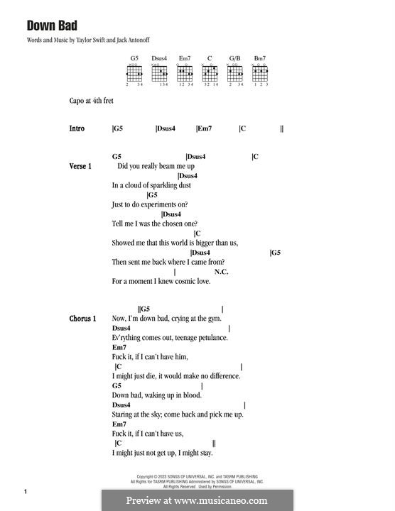 Down Bad (Taylor Swift): Lyrics and guitar chords by Jack Antonoff