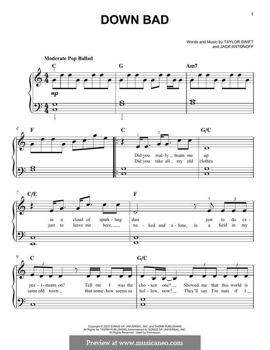Down Bad (Taylor Swift): Para Piano by Jack Antonoff