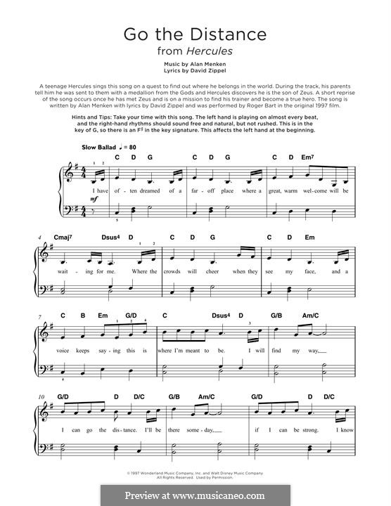 Go the Distance (from Hercules): Para Piano by Alan Menken