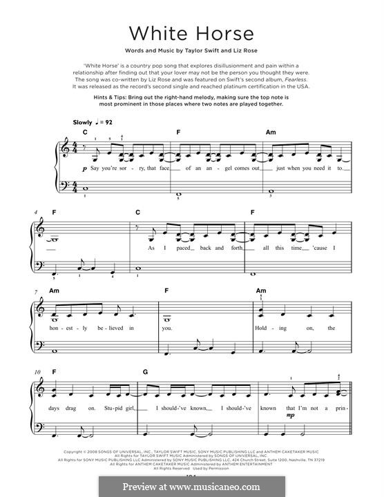 White Horse (Taylor Swift): Para Piano by Liz Rose