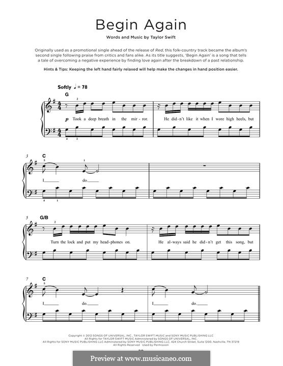 Begin Again: Para Piano by Taylor Swift