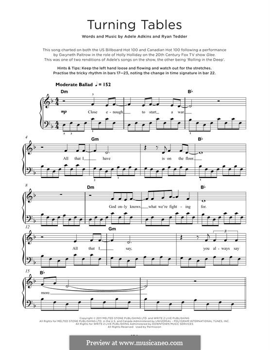 Turning Tables: Para Piano by Adele, Ryan B Tedder