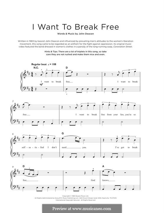 I Want to Break Free (Queen): Para Piano by John Deacon