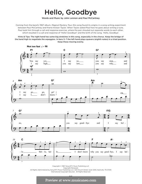 Hello, Goodbye (The Beatles): Para Piano by John Lennon, Paul McCartney