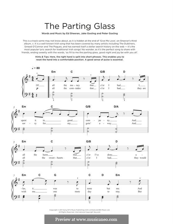 The Parting Glass: Para Piano by Ed Sheeran, Jake Gosling, Peter Gosling