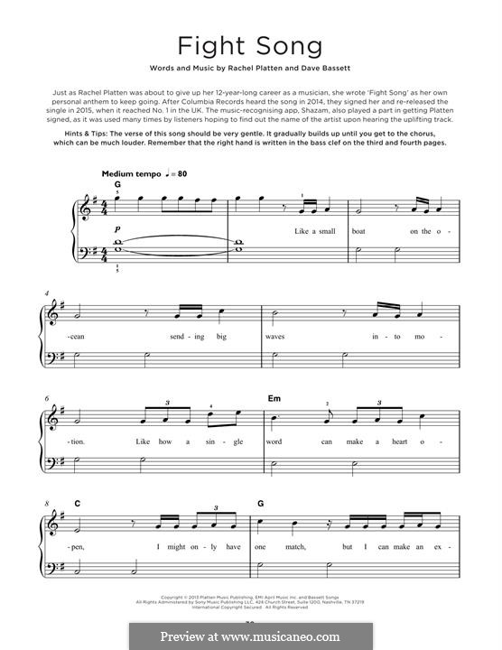 Fight Song: Para Piano by Dave Bassett, Rachel Platten