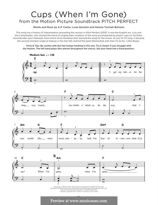 Cups (When I'm Gone): Para Piano by A.P. Carter, Luisa Gerstein, Heloise Tunstall-Behrens