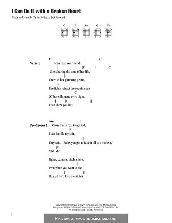I Can Do It with a Broken Heart (Taylor Swift): Lyrics and guitar chords by Jack Antonoff