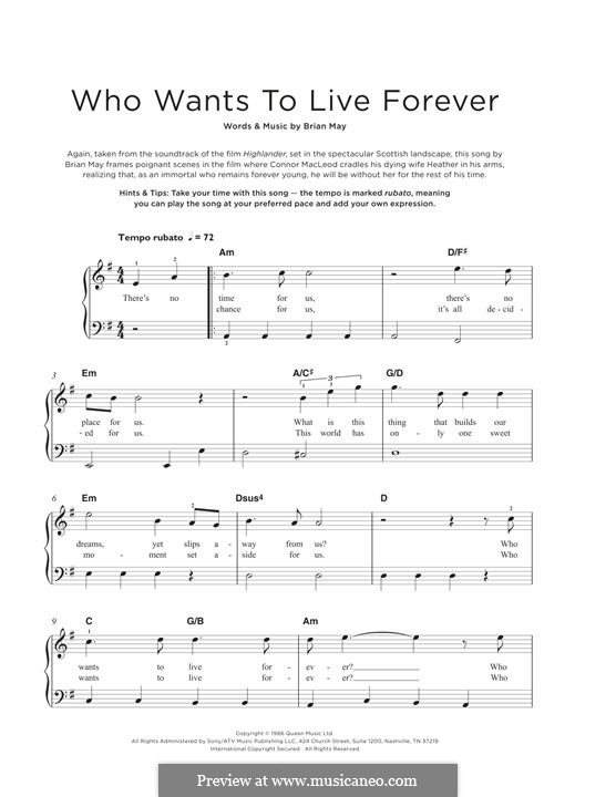 Who Wants to Live Forever? (Queen): Facil para o piano by Brian May
