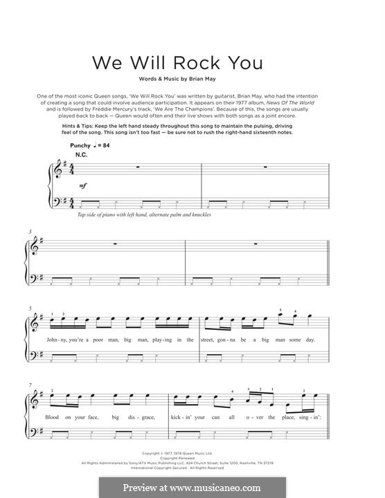 We Will Rock You (Queen): Facil para o piano by Brian May