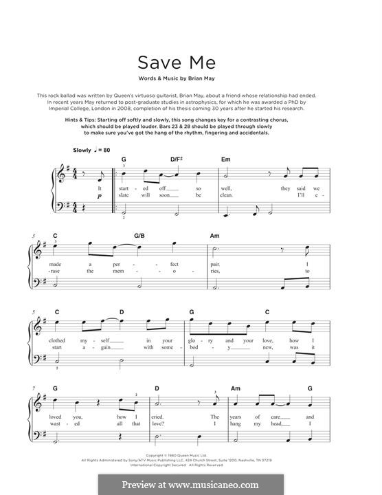 Save Me (Queen): Facil para o piano by Brian May