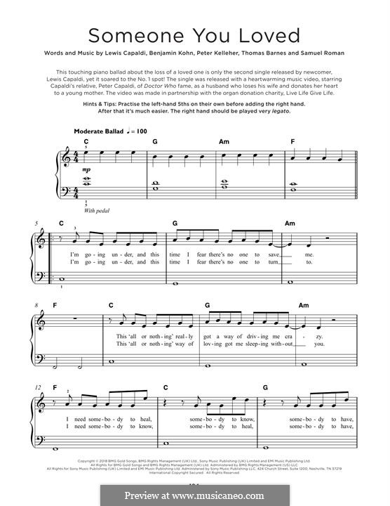 Someone You Loved: Facil para o piano by Benjamin Kohn, Peter Kelleher, Thomas Barnes, Samuel Roman, Lewis Capaldi