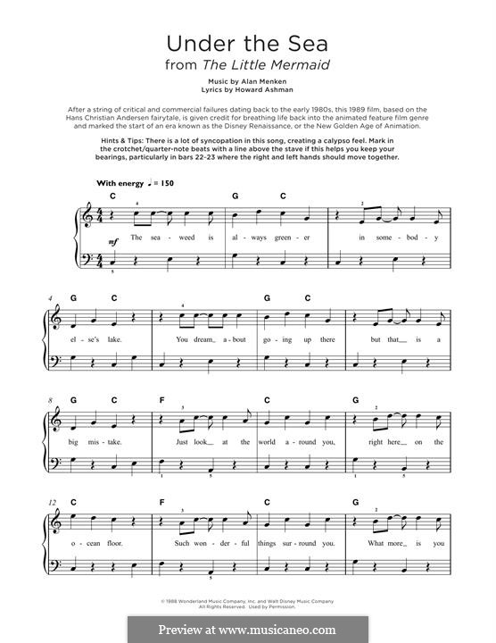 Under the Sea (from The Little Mermaid): Para Piano by Alan Menken