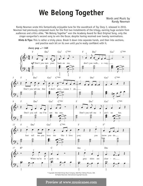 We Belong Together (from Toy Story 3): Para Piano by Randy Newman