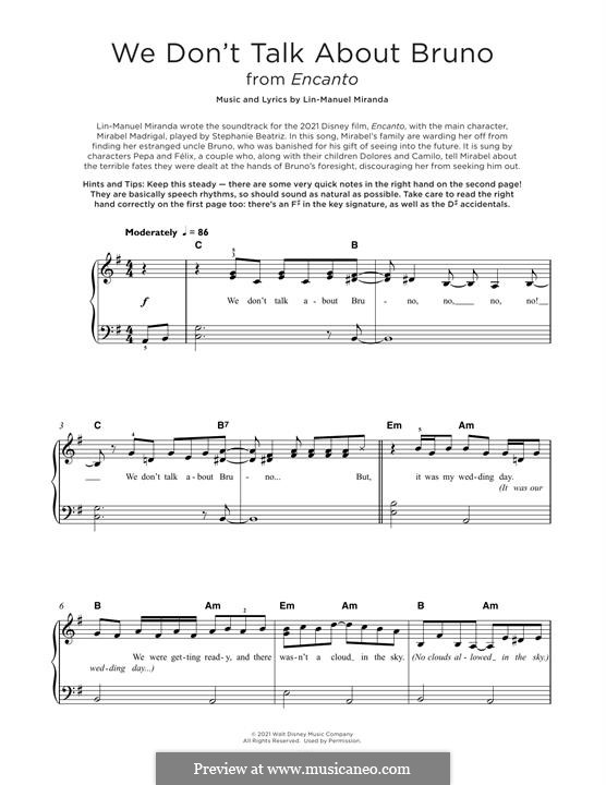 We Don't Talk About Bruno (from Encanto): Para Piano by Lin-Manuel Miranda