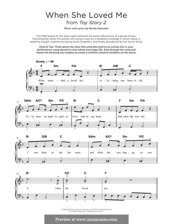 When She Loved Me (from Toy Story 2): Para Piano by Randy Newman
