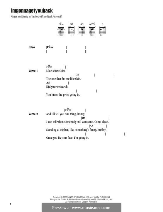 Imgonnagetyouback (Taylor Swift): Lyrics and guitar chords by Jack Antonoff
