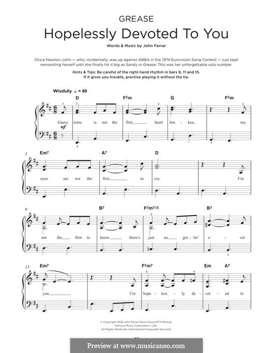 Hopelessly Devoted to You (from Grease): Para Piano by John Farrar