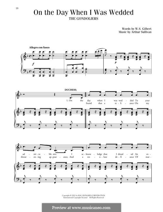 The Gondoliers: On The Day When I Was Wedded by Arthur Seymour Sullivan