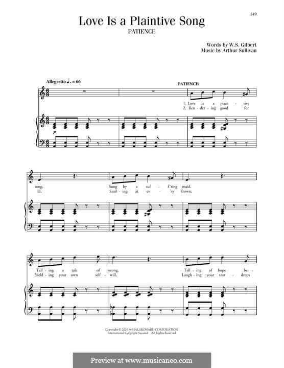Patience: Love Is A Plaintive Song by Arthur Seymour Sullivan