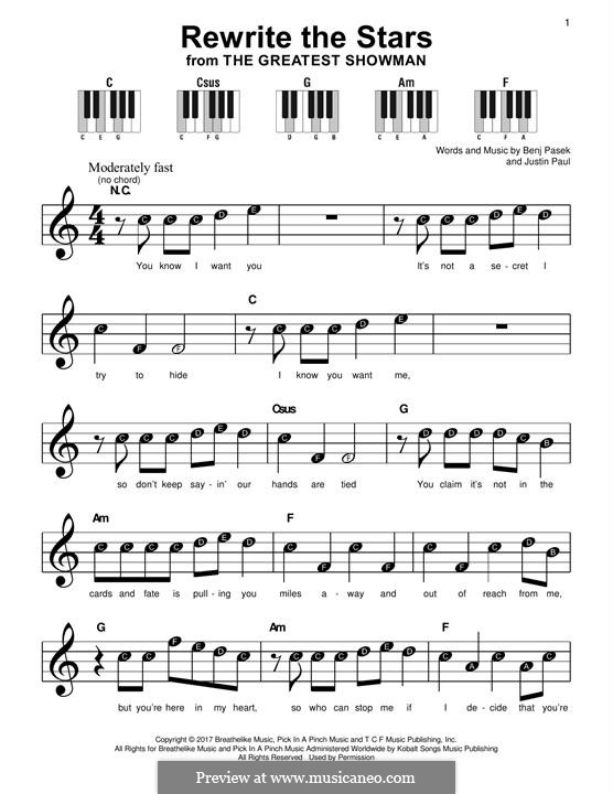 Rewrite the Stars (from The Greatest Showman): Facil para o piano by Justin Paul, Benj Pasek