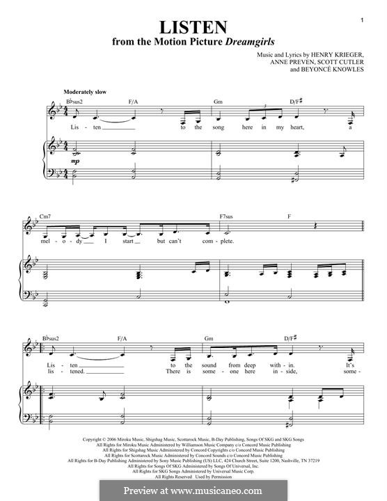 Listen (from Dreamgirls): Para vocais e piano by Anne Preven, Henry Krieger, Scott Cutler