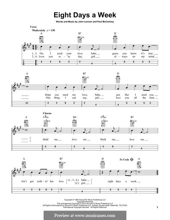 Eight Days a Week (The Beatles): For mandolin by John Lennon, Paul McCartney