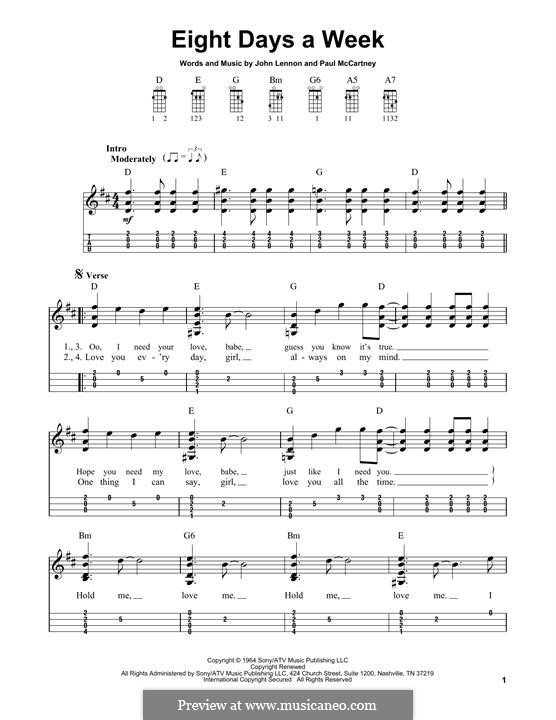 Eight Days a Week (The Beatles): For mandolin by John Lennon, Paul McCartney