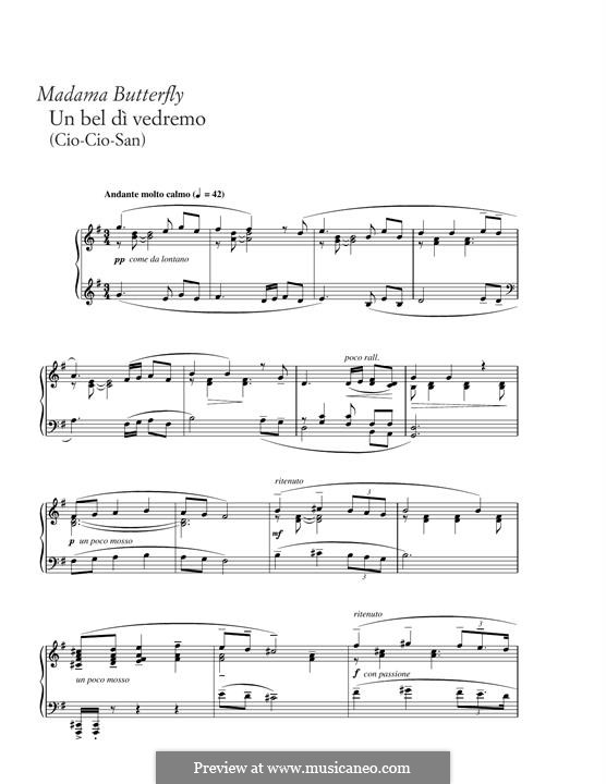 Un bel dí vedremo: Para Piano by Giacomo Puccini