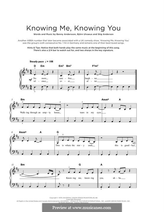Knowing Me, Knowing You (ABBA): Para Piano by Benny Andersson, Björn Ulvaeus, Stig Anderson