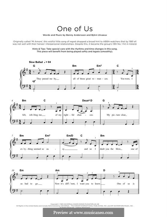 One of Us (ABBA): Para Piano by Benny Andersson, Björn Ulvaeus