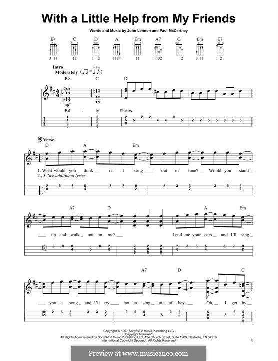 With a Little Help from My Friends (The Beatles): For mandolin by John Lennon, Paul McCartney