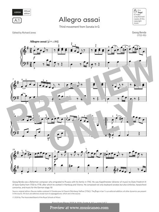 Sonata for Piano in G Major: movimento III by Jiří Antonín Benda