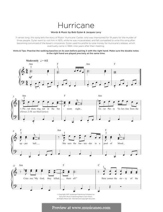 Hurricane: Para Piano by Bob Dylan
